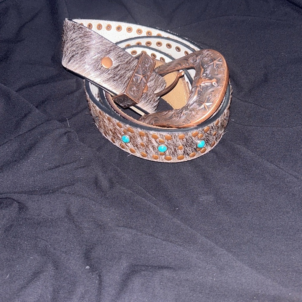 Artisan Leather Belt with Turquoise Accents